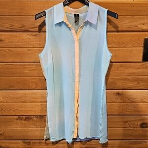 Sheer Pastel Button Up Collared Tunic/ Cover Up size 13 Large
